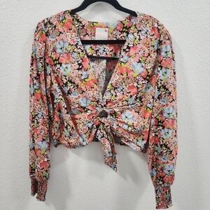 SO Keyhole Tie Front Woven Blouse Size XL
